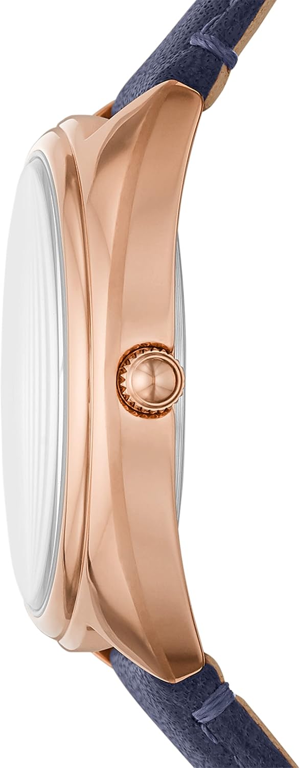 Rose Gold Navy Stainless Steel Eco Leather Three-Hand Watch F5092