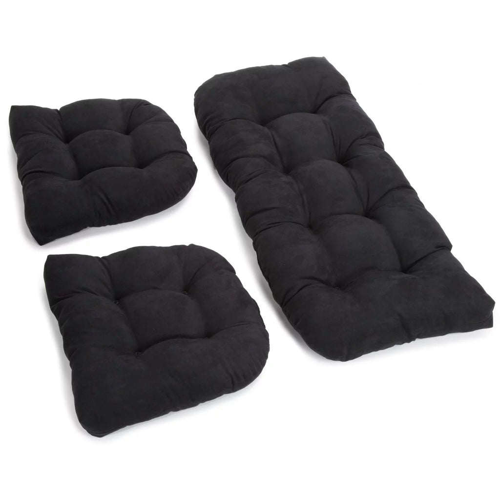 Black Microsuede Tufted Settee Cushion Set, Set of 3 R383