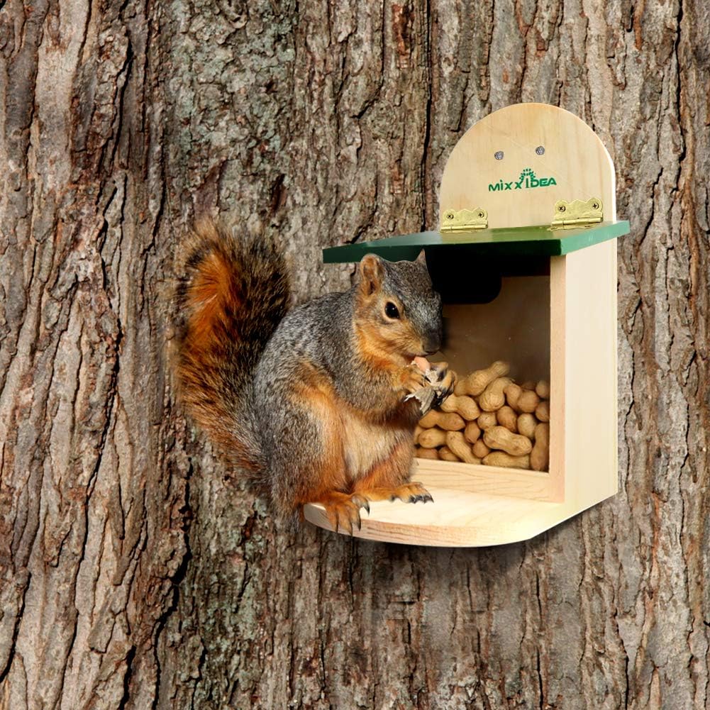 Wooden Squirrel Feeder Box with Umbrella I927