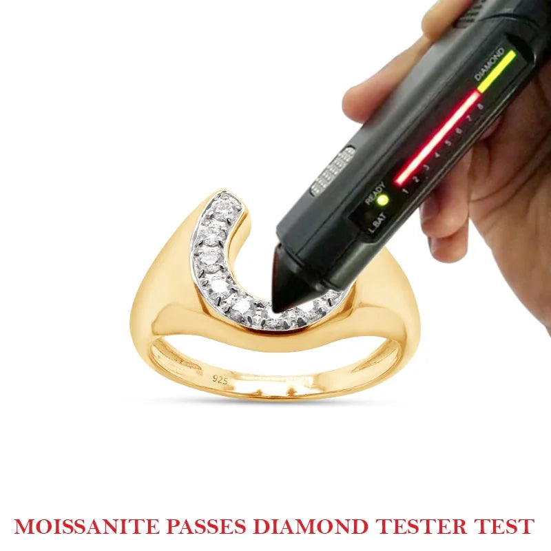 14K Yellow Gold Over Sterling Silver Moissanite Horseshoe Ring D871