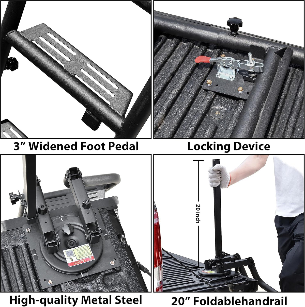 45" Foldable Pickup Truck Tailgate Ladder with Grab Handle, Heavy Duty Folding Tailgate Step Ladder I6647