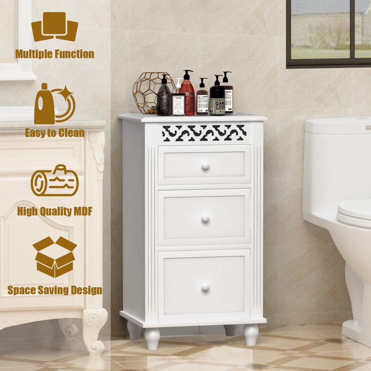 White 3 Drawer Wood Storage Cabinet T299