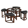 Solid Wood Glass Top Round Coffee Table with 4 Stools L8387
