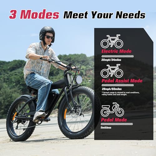 Electric Bike with 48V 13Ah/15Ah Battery, 20"/26'' Fat Tires H2793