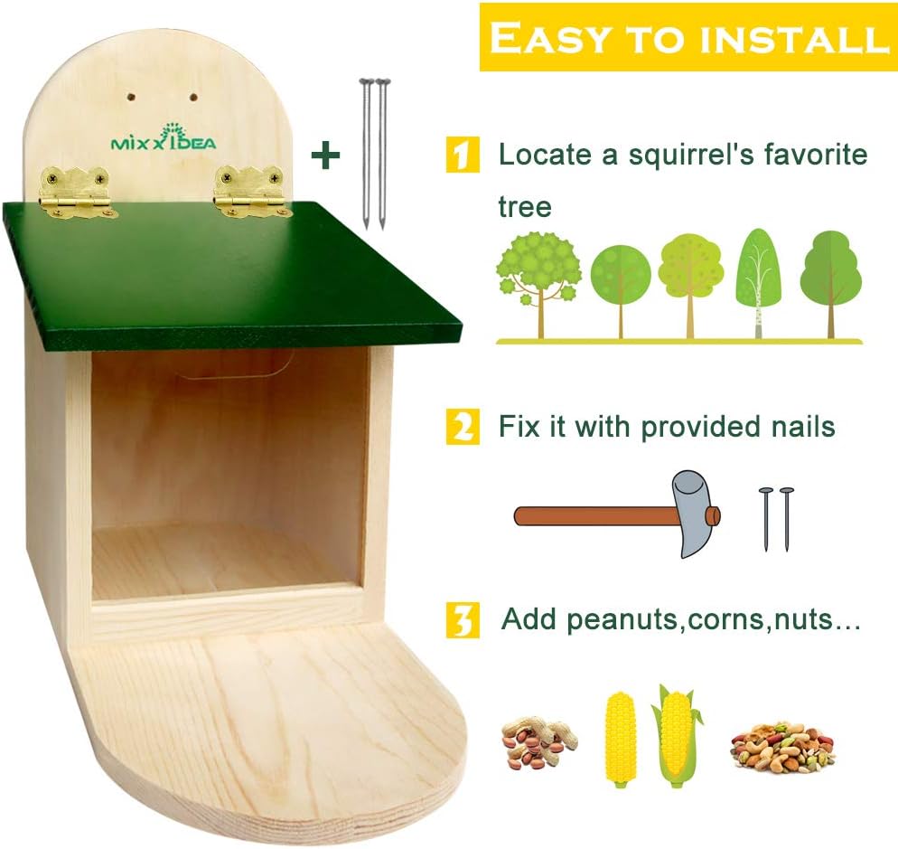 Wooden Squirrel Feeder Box with Umbrella I927