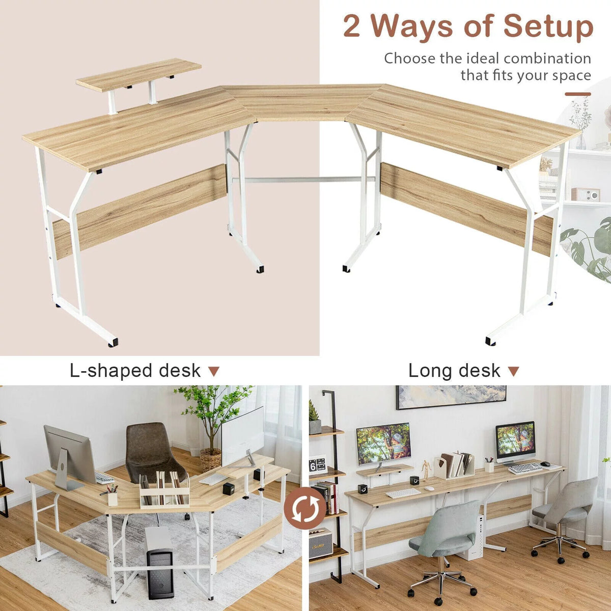 88.5" L Shaped Reversible Computer Desk D93135
