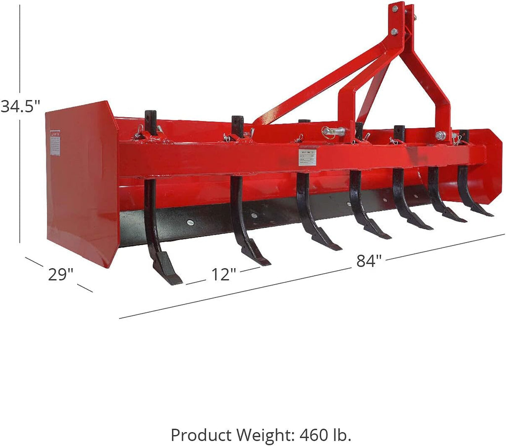 4' - 7' Box Blade Tractor Attachment Category 1 Cat 0 Scarifier Shank W120