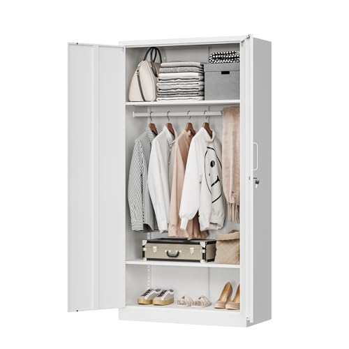 Steel Cabinet Wardrobe with Hanging Rod P49183