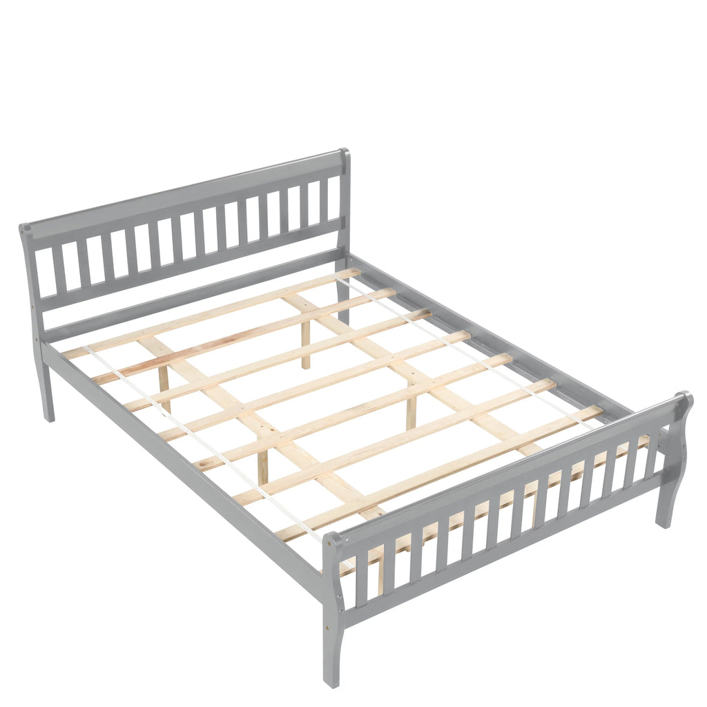 Queen Size Gray Wood Platform Bed Frame with Headboard F13032