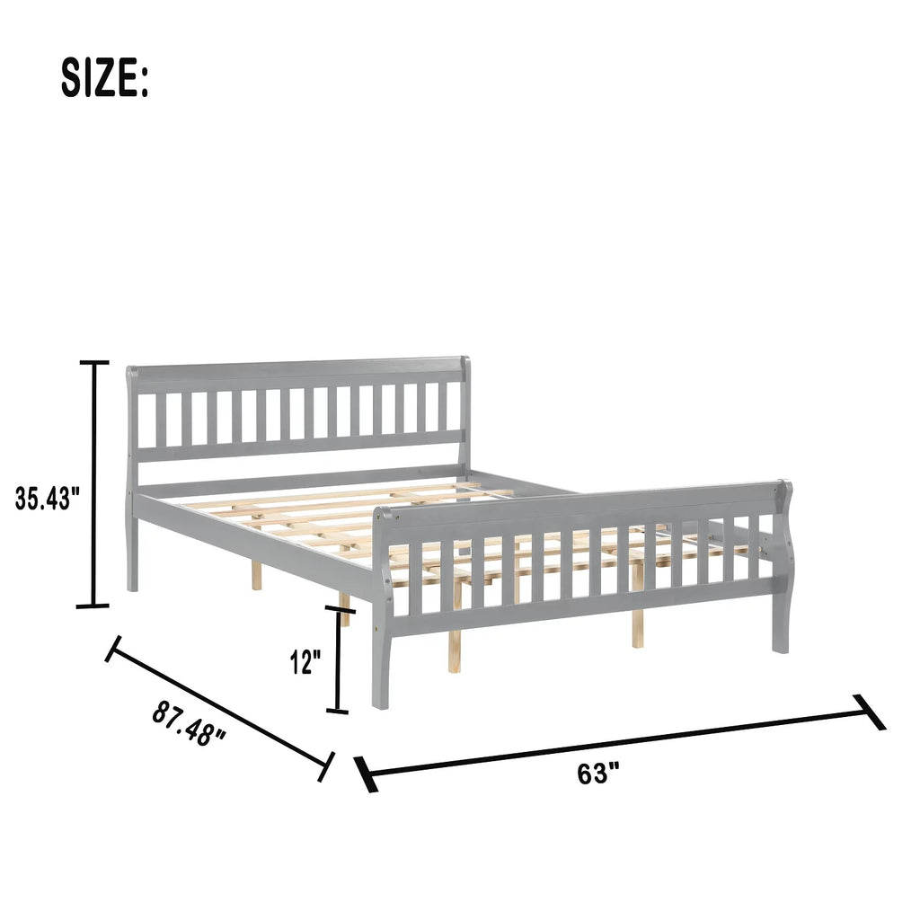 Queen Size Gray Wood Platform Bed Frame with Headboard F13032