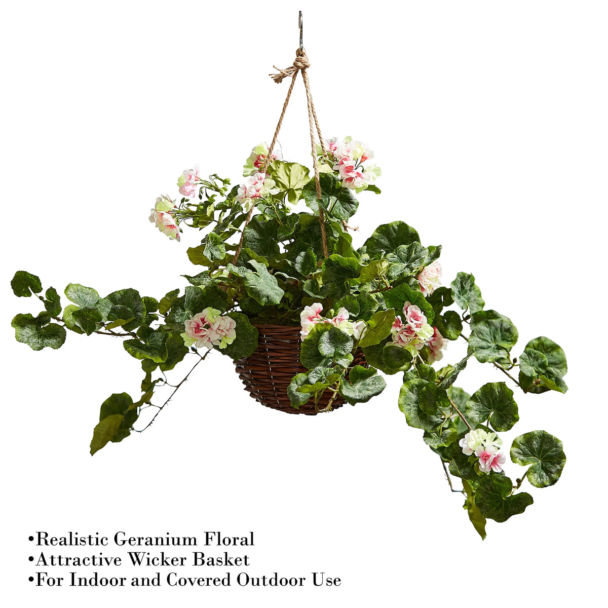 Light Pink Geranium Hanging Faux Flowers with Basket W637456