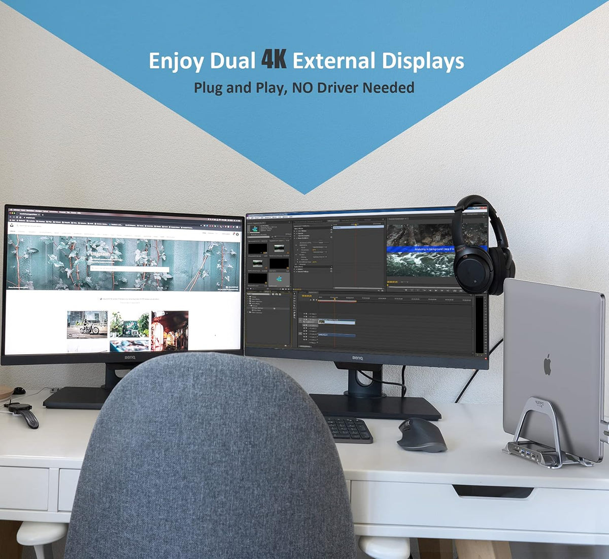 USB C Docking Station Dual Monitor 10 in 2 Dual Display USB C HUB with Vertical Stand Multiport USB C Adapter with Two 4K HDMI PD3.0 Ethernet USB A2382
