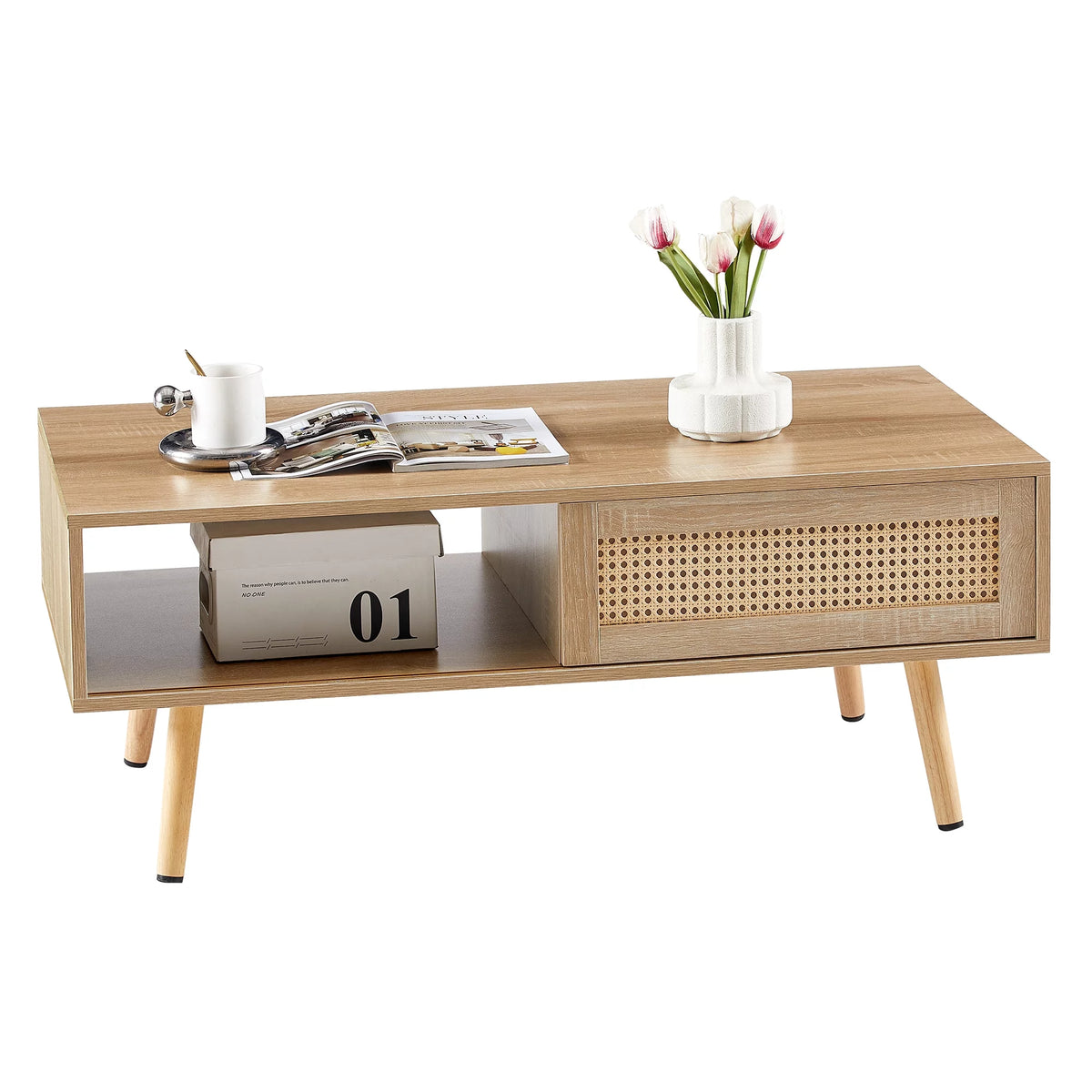 41.34" Rattan Coffee Table with Sliding Door Storage E471233