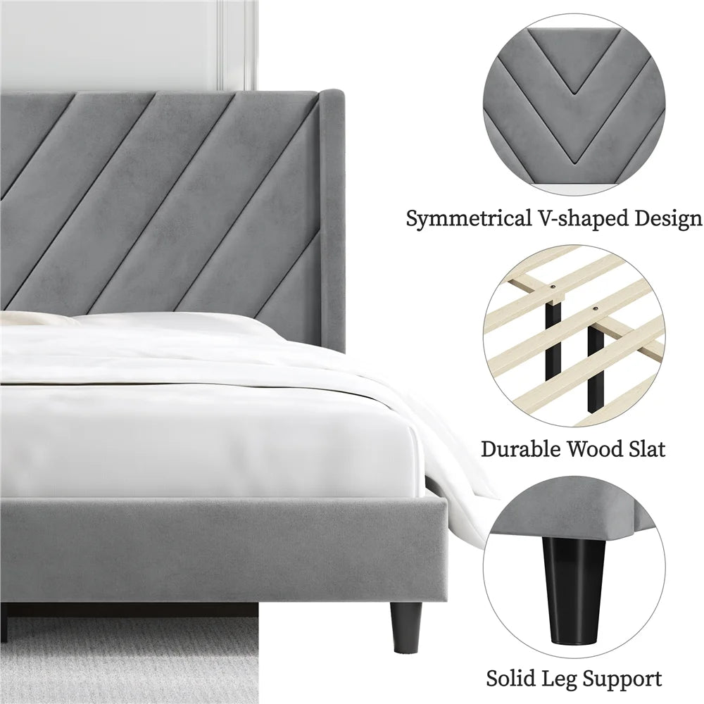 Queen Light Gray Upholstered Platform Bed Frame Y722235