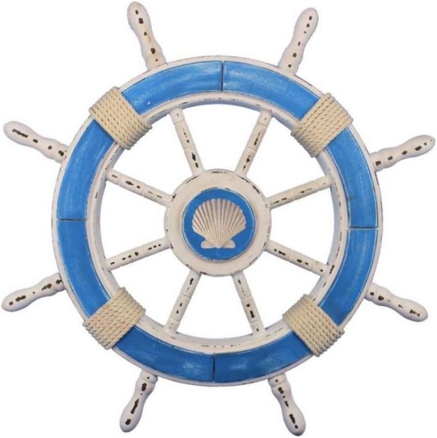 Rustic White Decorative Ship Wheel with Anchor 18 N3517