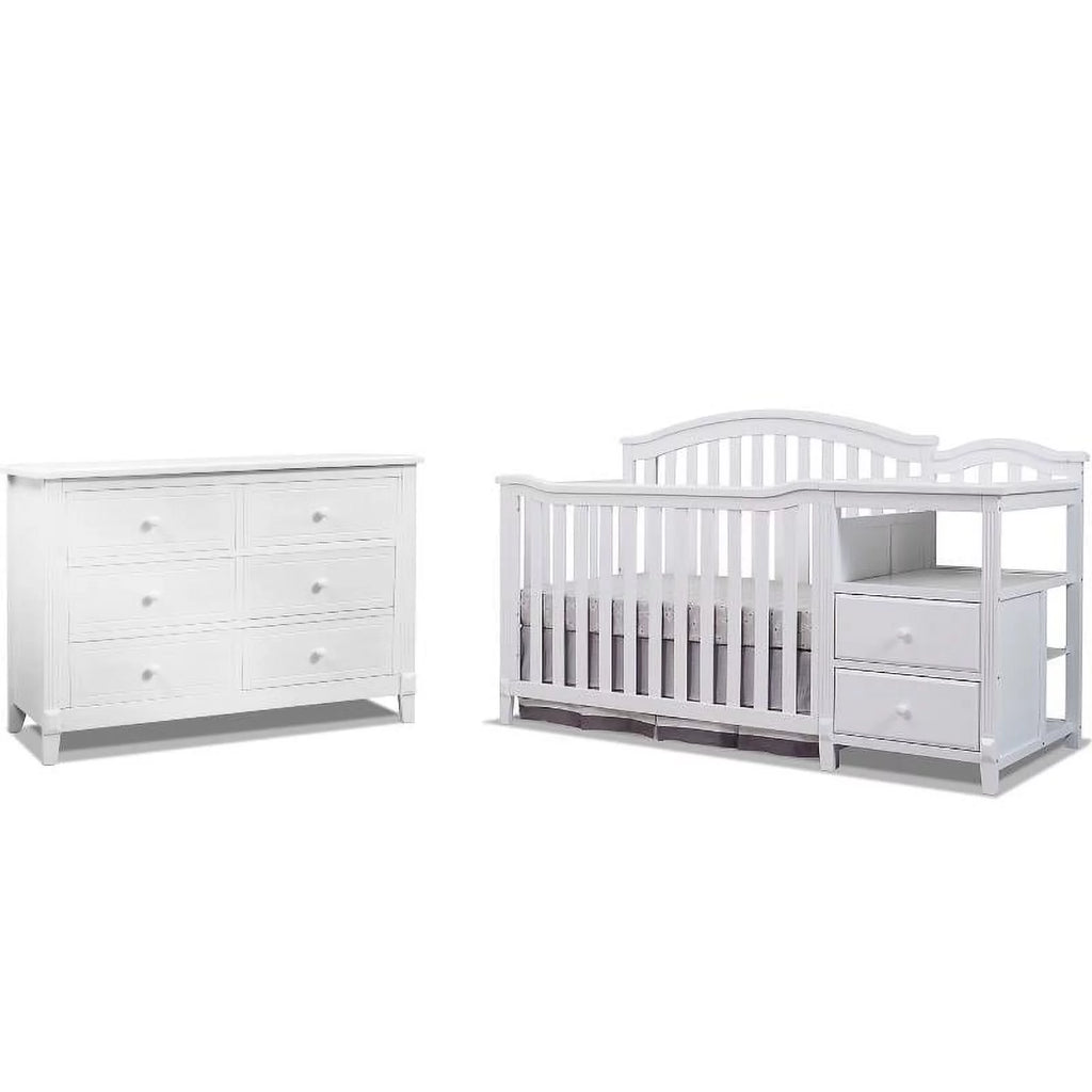 White Baby Crib with Changing Table and 6 Drawer Dresser Set F995965