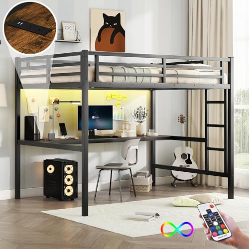 Full Size Metal Loft Bed with Desk and Wardrobe P69075