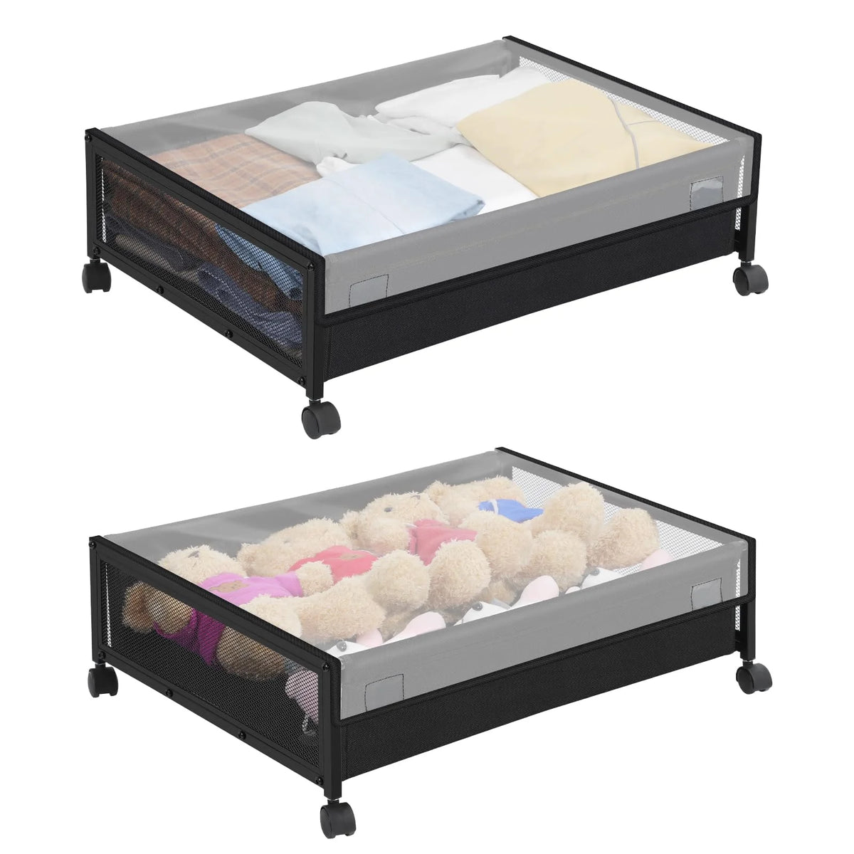 Black 2 Pack Under Bed Storage with Wheels and Lid Q47812