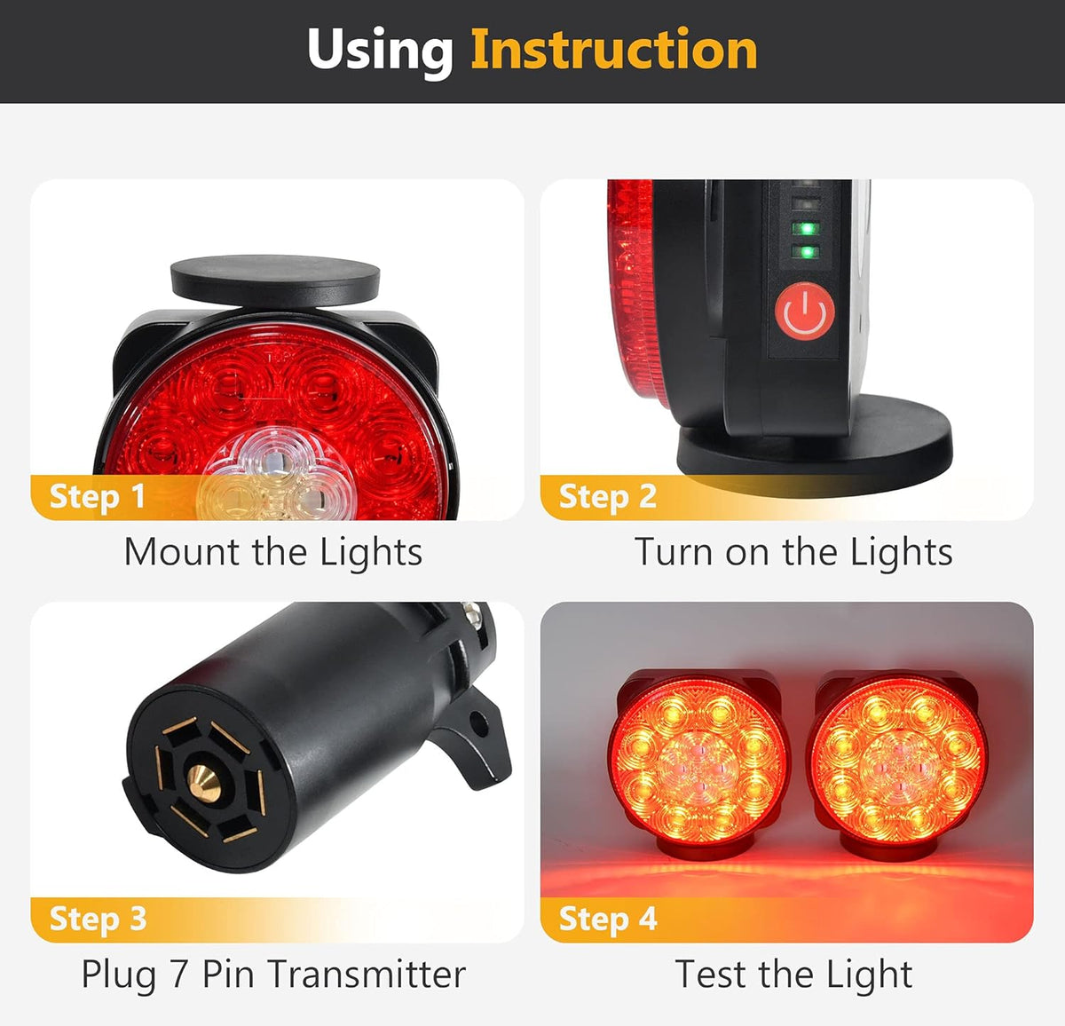Magnetic Rechargeable Trailer LED Lights Kit with 7 Way RV Connector S930