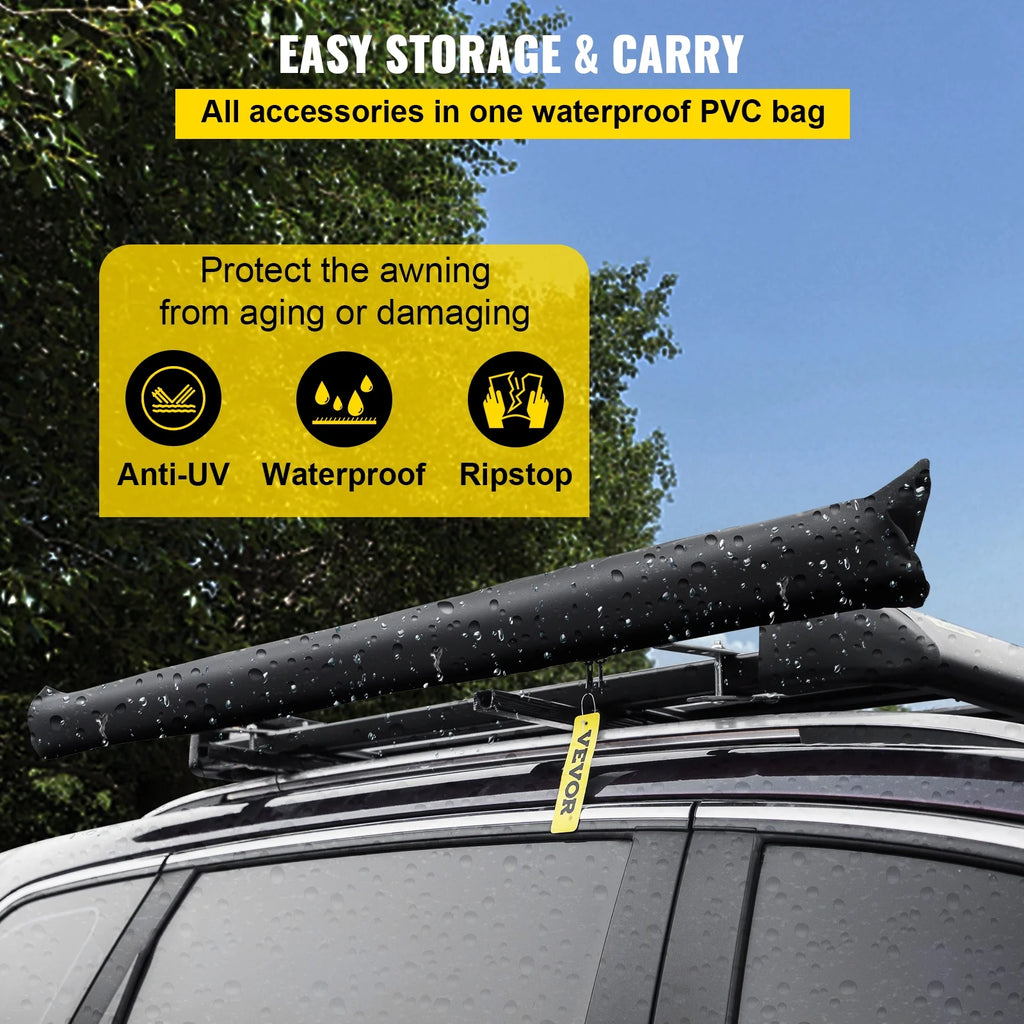 Retractable Waterproof SUV Rooftop Car Awning Grey 7.6'x8.2' T896