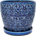 12 in. Dia Ceramic Blue Bell Planter B714419