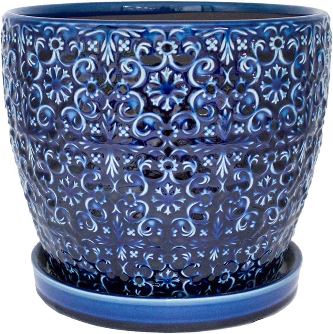 12 in. Dia Ceramic Blue Bell Planter B714419