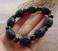 Hand Carved Natural Black Dark Green Jadeite Bead Bangle Bracelet A609
