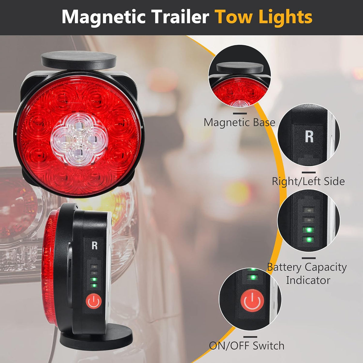 Magnetic Rechargeable Trailer LED Lights Kit with 7 Way RV Connector S930