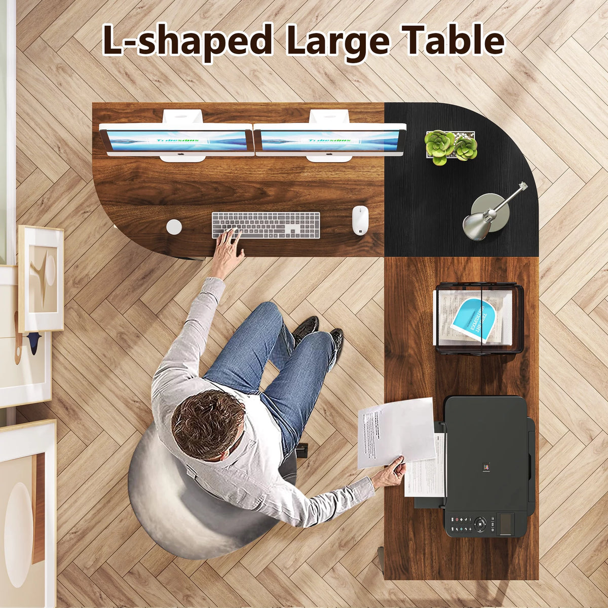 59" L Shaped Corner Computer Desk with Storage Shelves L861