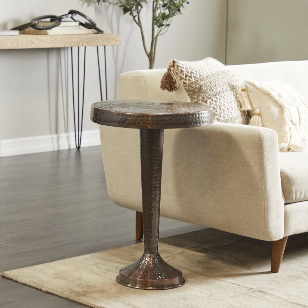 Aluminum Vintage Brown Pedestal Accent Table N452101