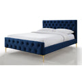 Blue Wood and Fabric Queen Platform Bed W29969
