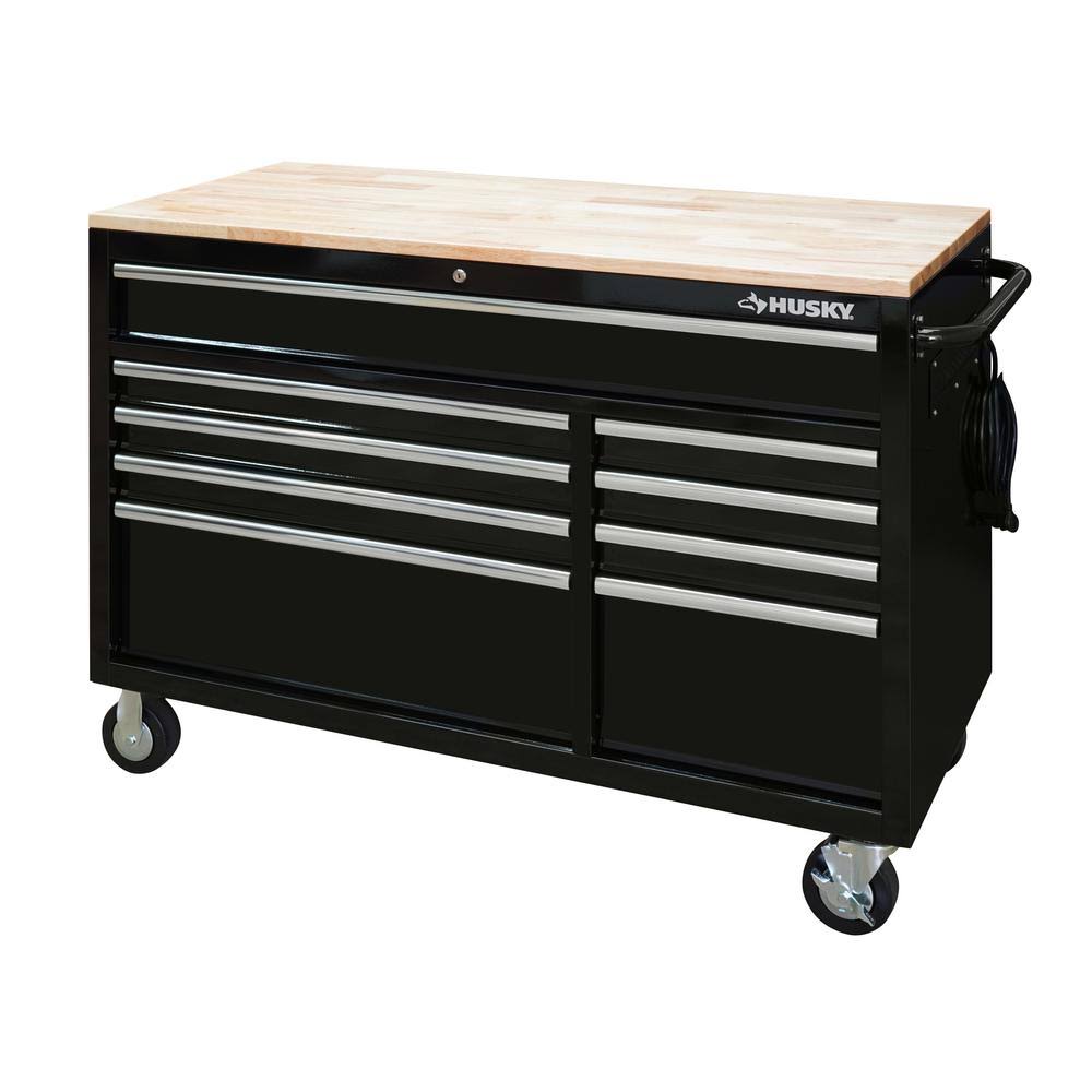 52 in. W 9-drawer Deep Tool Chest Mobile Workbench Gloss Black D2885