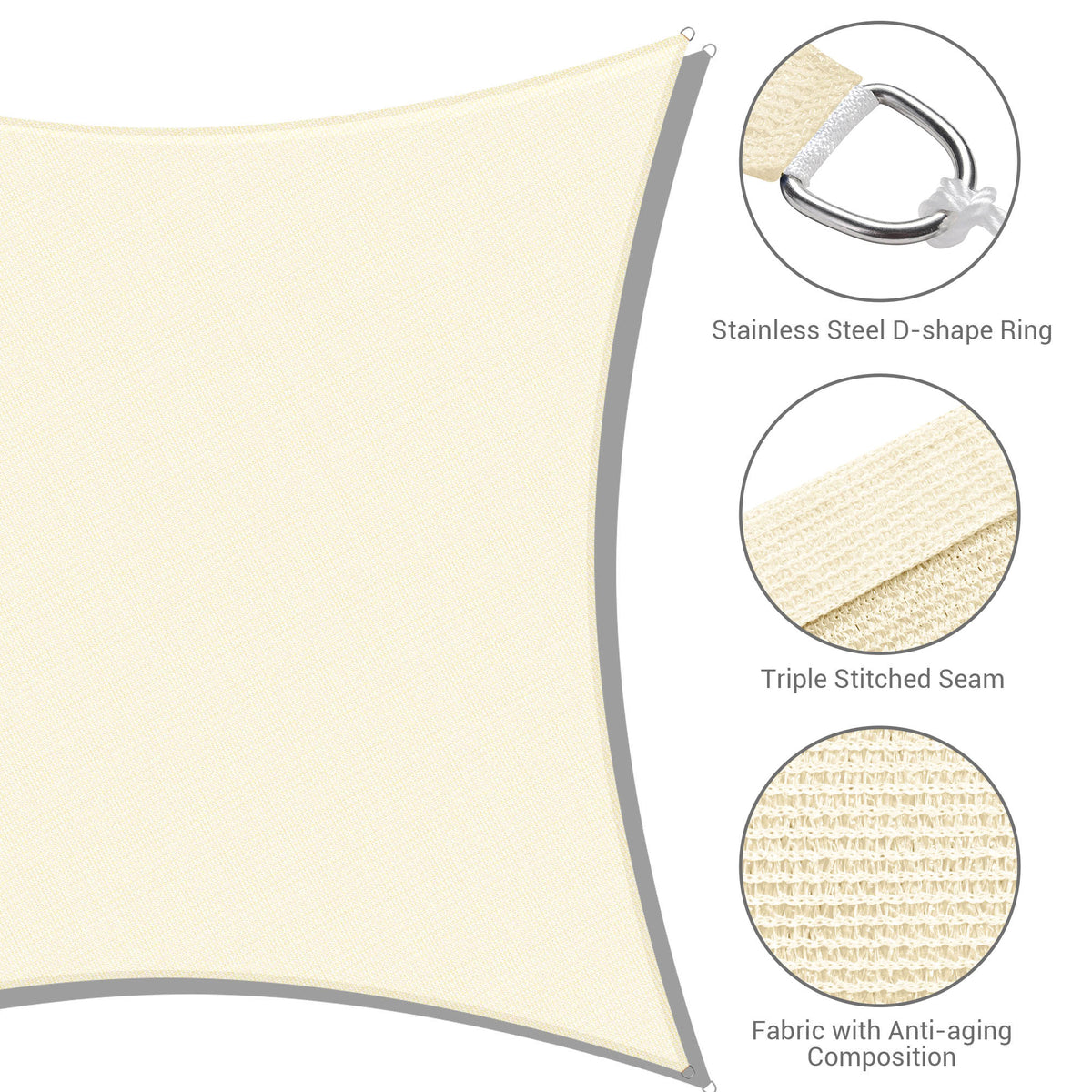 Off White Rectangle Sun Shade Sail Canopy U218
