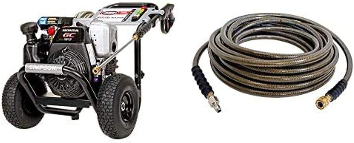 3200 PSI Gas Pressure Washer with Honda GC190, 2.5 GPM, 3/8" x 100' 4500 PSI Cold Water Hose Z90349