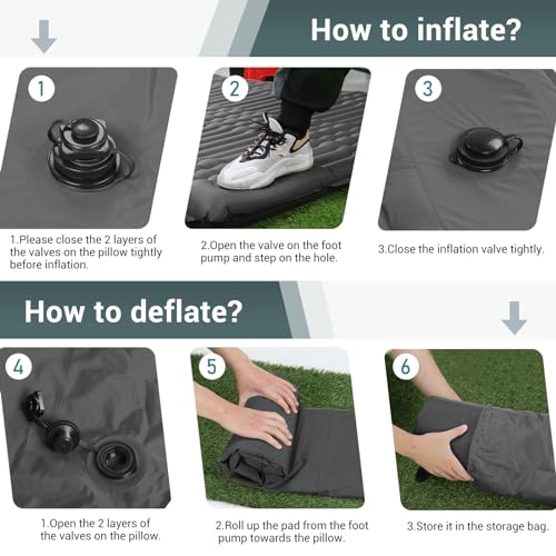 Double Sleeping Pad, 4" Ultra-Thick Self Inflating Camping Pad 2 Person with Pillow Built-in Foot Pump W7266
