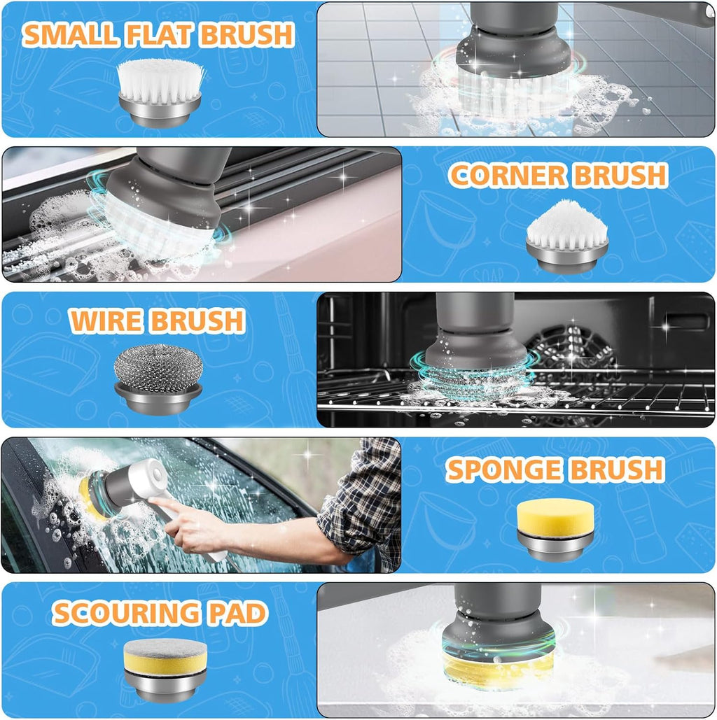 Cordless Electric Spin Scrubber with 5 Cleaning Brush Heads F4800