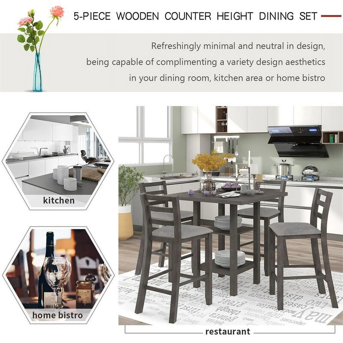 Espresso Square Dining Table Set of 4 with 4 Upholstered Chairs X1508