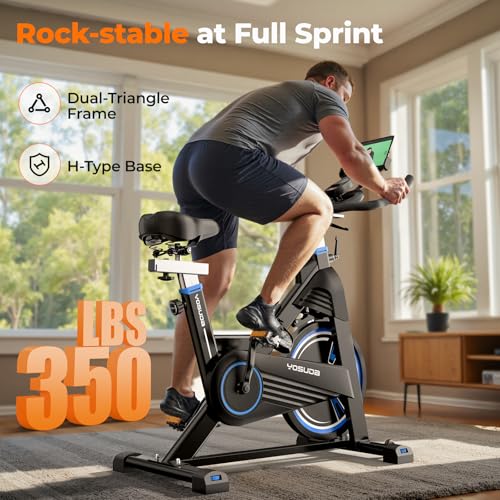 Magnetic Exercise Bike 350 lbs Weight Capacity Indoor Cycling Bike Stationary with Comfortable Seat Cushion Silent Belt Drive H2414