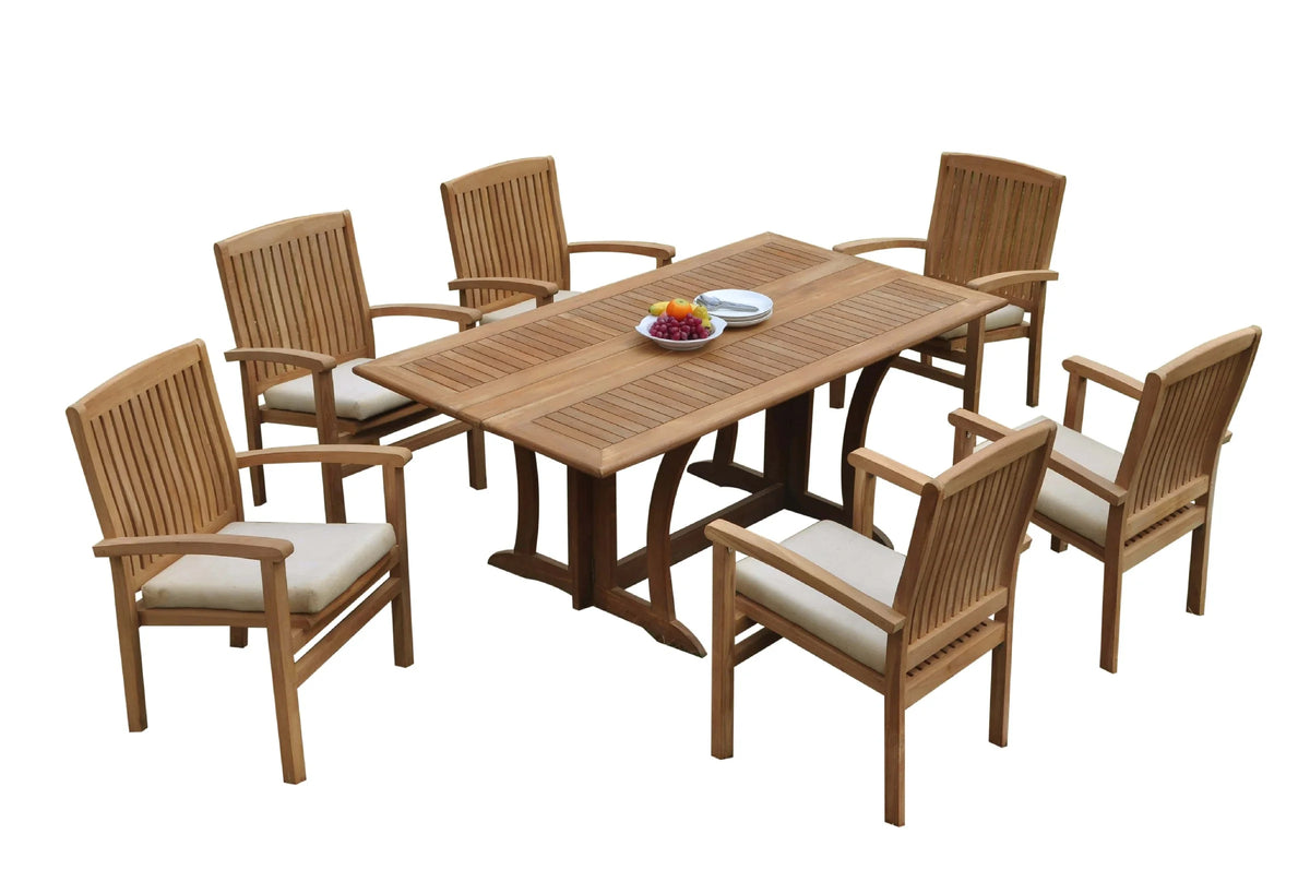 Grade-A Teak 7 Pc 6 Seater Folding Rectangle Table and 6 Stacking Arm Chairs H8037