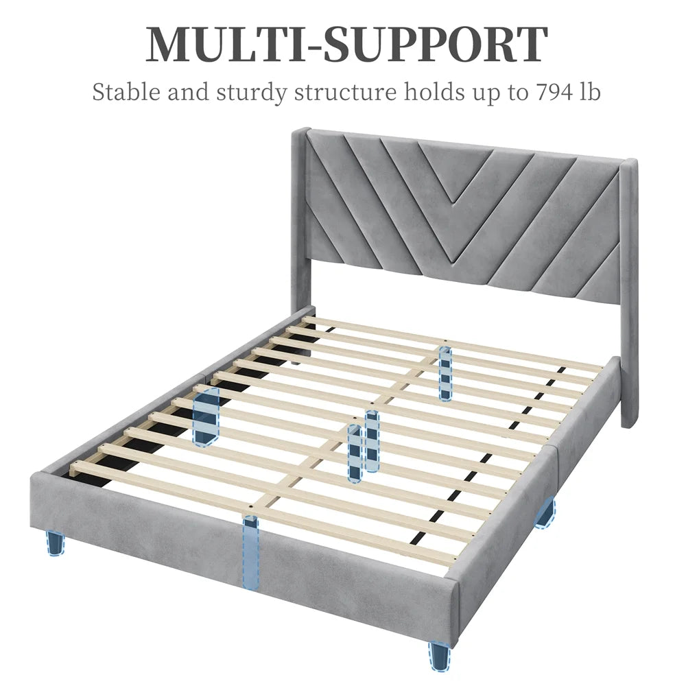 Queen Light Gray Upholstered Platform Bed Frame Y722235