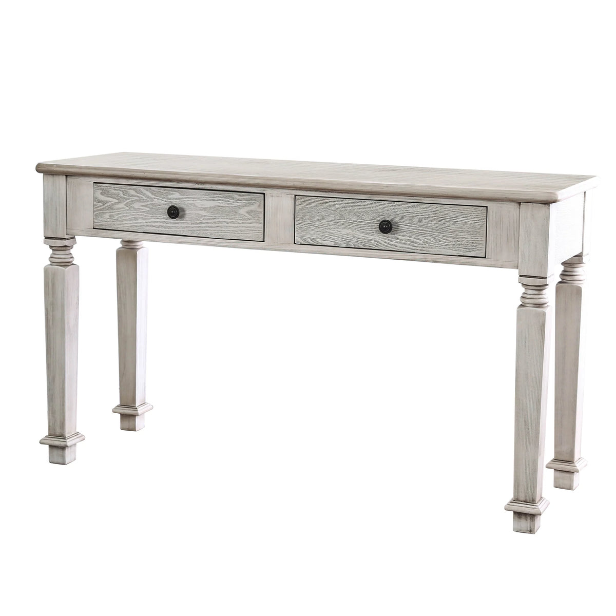 Rustic White 52-inch Solid Wood 2-Drawer Sofa Table O9122