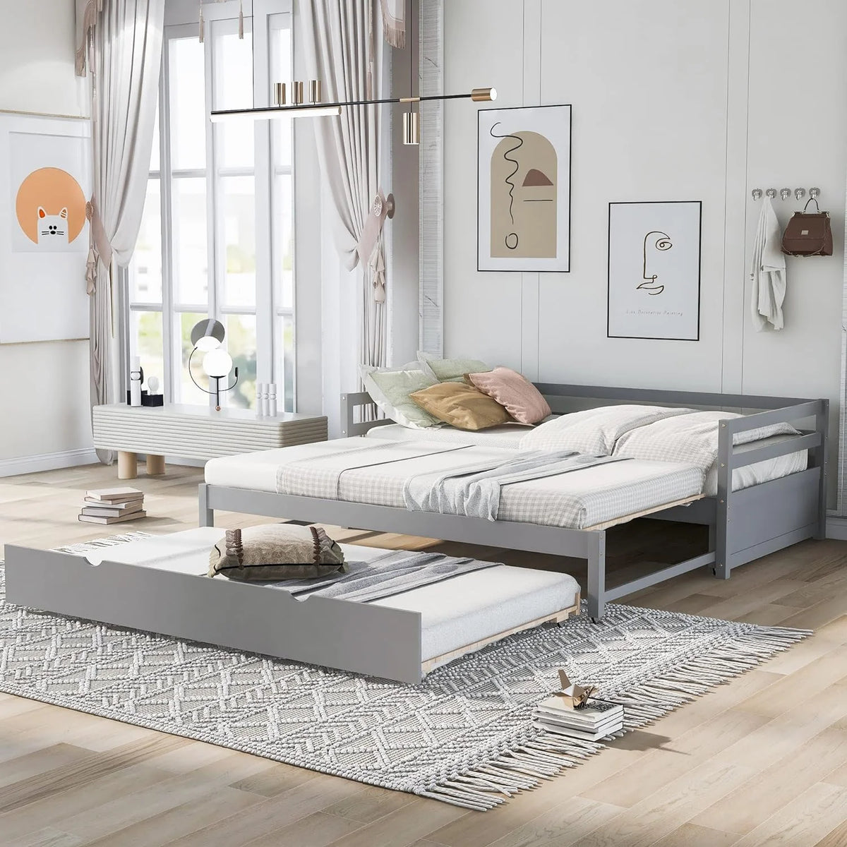 Grey Wood Daybed with Trundle G138