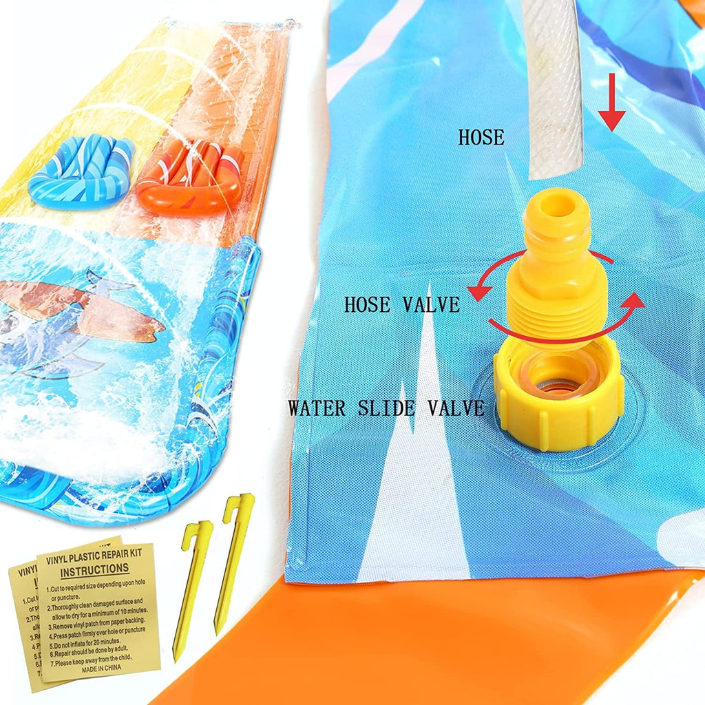 Inflatable Water Slide with 2 Bodyboards Lanes and Sprinkler V572751