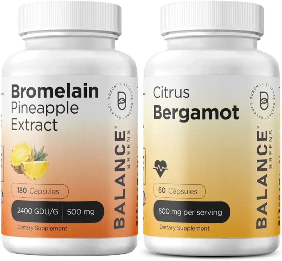 Bromelain 500mg 180 Capsules and Citrus Bergamot 500mg Supplement Combo F828