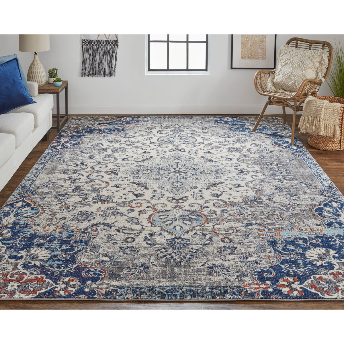 Ivory/Gray/Blue 6'-7" x 9'-6" Area Rug Z51864
