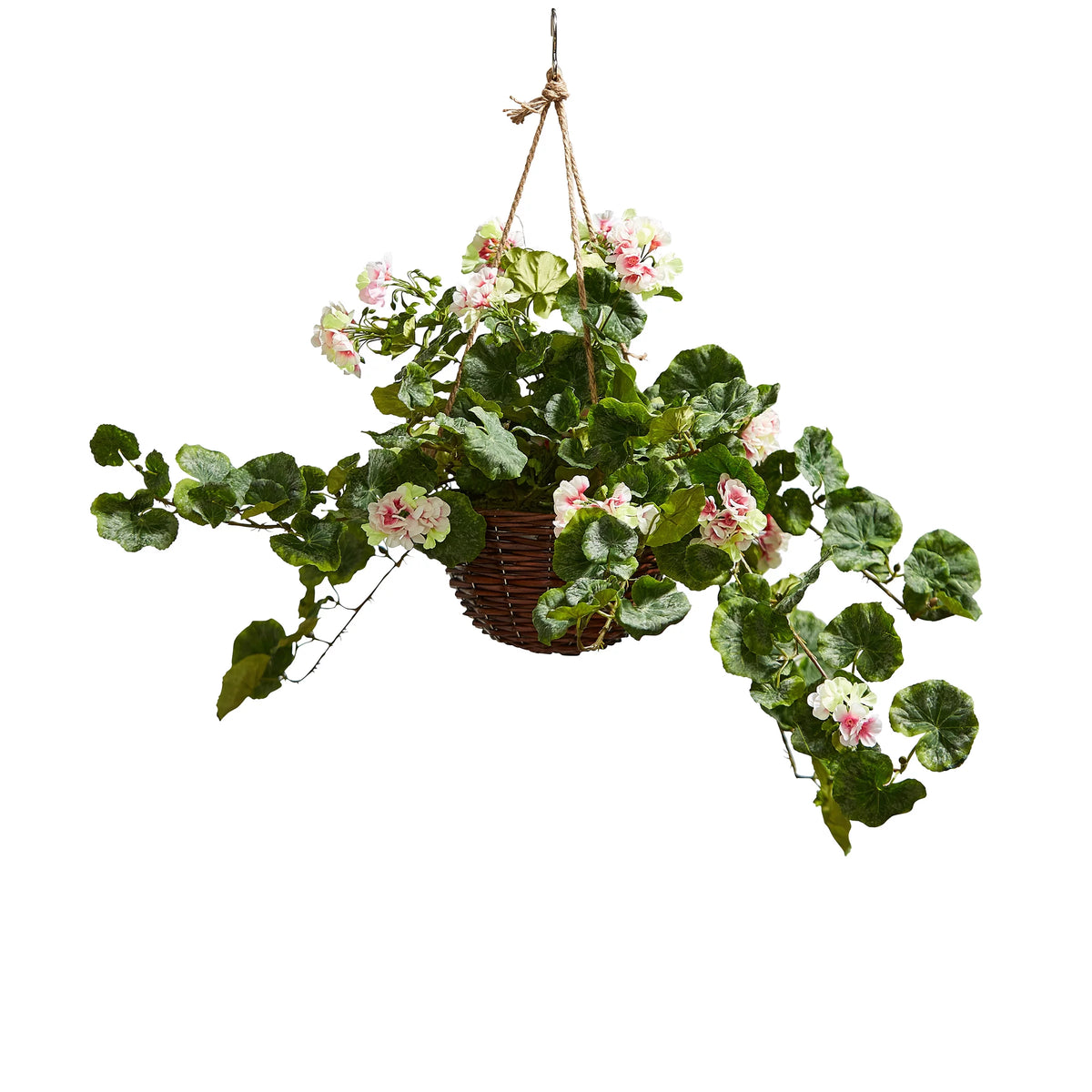 Light Pink Geranium Hanging Faux Flowers with Basket W637456