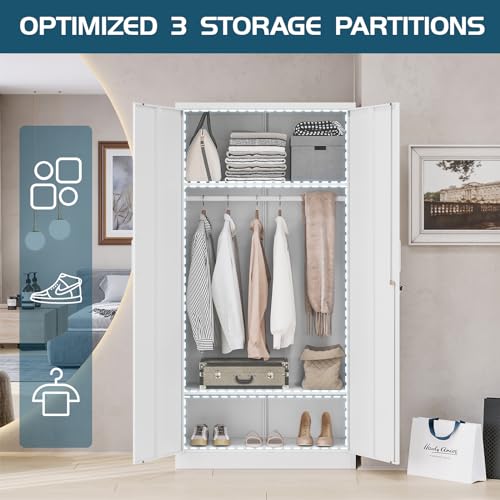 Steel Cabinet Wardrobe with Hanging Rod P49183