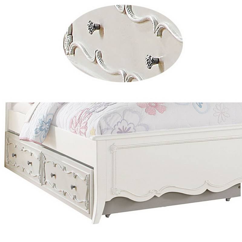 White Twin Size Wooden Trundle Bed with Caster Wheels J8585