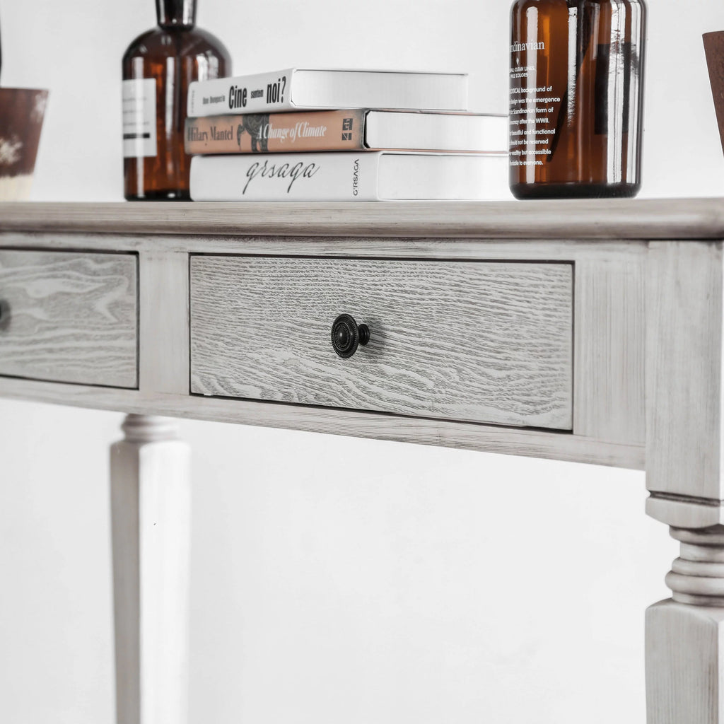 Rustic White 52-inch Solid Wood 2-Drawer Sofa Table O9122