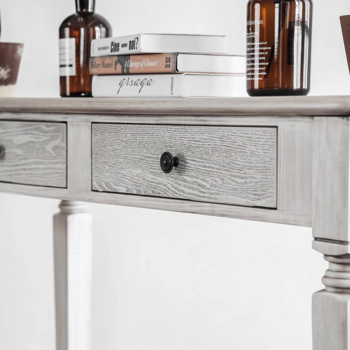 Rustic White 52-inch Solid Wood 2-Drawer Sofa Table O9122
